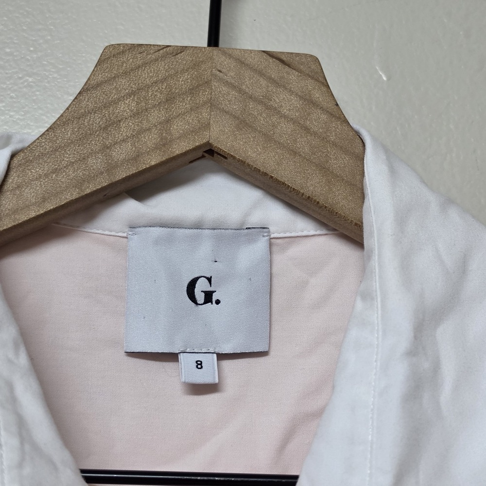 Goop G. Label Essential Button Down Shirt Women 8 Pink White Collar Cotton Italy - Picture 7 of 11